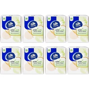 Vlhčený ubrousek Vinda 3vrstvé ubrousky na obličej Ultra Care – 8 kostkových krabiček, 86 měkkých a pevných ubrousků
