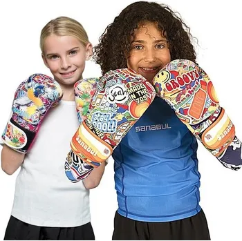 Boxerské rukavice Dětské boxerské a kickboxerské tréninkové rukavice Sanabul Sticker Bomb, 70. léta, 8 oz