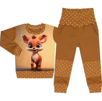 Tepláková souprava - Puntík hnědá - srneček (bez kapuce) Velikost: 110