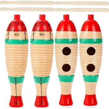 Bicí nástroj Yopay 4dílný Guiro nástroj ve tvaru ryby, latinský bicí nástroj, barevné dřevěné hudební nástroje s