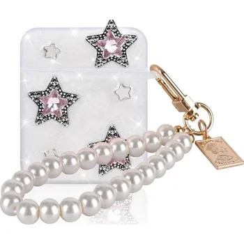 Příslušenství pro tablet Ochranné pouzdro DiyGody kompatibilní s Airpods 2. a 1. generace s perleťovou klíčenkou, třpytivé