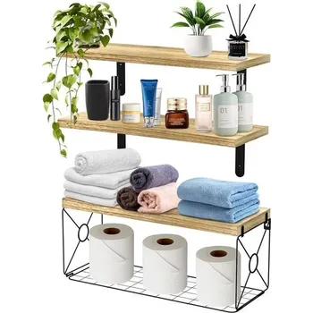 Knihovna Plovoucí nástěnná police Jangostor s drátěným košem na zeď, sada 3 plovoucích polic, nástěnná