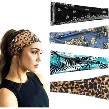 Čelenka Scicent Čelenka pro ženy 3 kusy Široké elastické Měkké Boho Čelenky Leopardí Potisk Vlasové Doplňky