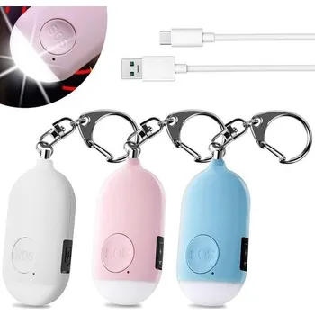 Sada domovního alarmu Shackcom Kapesní Alarm 130dB Osobní Alarm USB Dobíjecí Kapesní Alarm s LED Světelnou Funkce