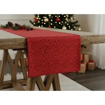 ubrus Vánoční ubrus - běhoun na stůl QUEEN žakárový vzor červená 50x220 cm