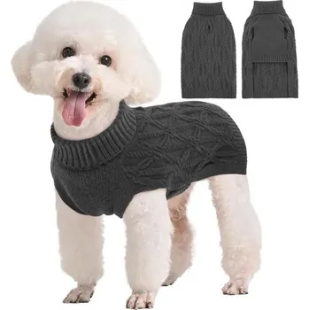 Obleček pro psa Kuoser Teplý svetr pro psy, rolák pro malé, střední a velké psy - hnědý fleecový svetr pro psy s