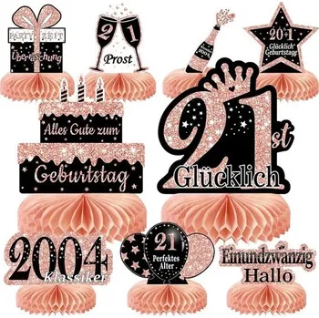 Party dekorace Voxisroma 21. narozeninová dekorace pro dívku, 9 ks, růžovo-zlatá, růžová, narozeninová dekorace,