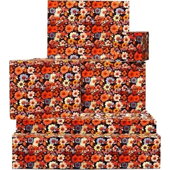 Balící papír Balicí papír s květinovým vzorem – 6 listů dárkového papíru pro ni – Retro květina – Bohémský