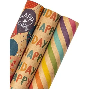 Party dekorace Balicí papír Holijolly Kraft k narozeninám v roli - mini role - 43,2 x 305 cm na roli - barevné