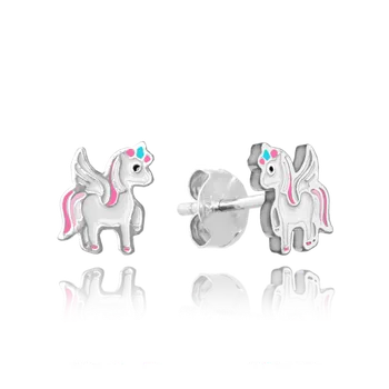 Šperk MINET Barevné dětské stříbrné náušnice JEDNOROŽCI