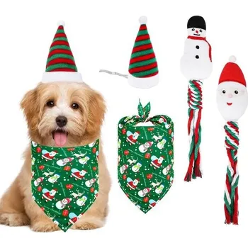 Obleček pro psa JUPSK Balení 4 psích šátků, vánoční čepice a pískací hračky pro psy, kousavé hračky pro psy,