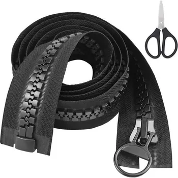 Zip Plastový zip s nůžkami, 150 cm, extra dlouhé zipy, velký oddělovací černý voděodolný zip, náhrada