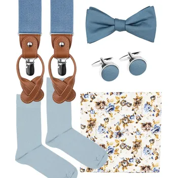 Kravata Bubibubi Modrá sada Talia s motýlkem a kšandami velikost ponožek 43-46