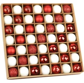 Vánoce Sada 49 červenobílých vánočních ozdob, 3cm plastový háček na vánoční ozdobu, mini vánoční ozdoby