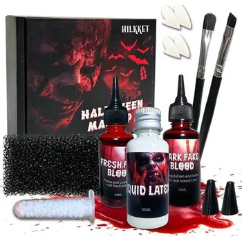 Karnevalový doplněk Halloweenská sada umělé krve (8 kusů), Halloweenský make-up - umělá krev, umělá čerstvá krev +