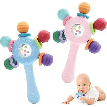 2dílná dětská kousátka, hračka na prořezávání kousků pro novorozence se silikonovým chrastítkem,