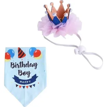 Obleček pro psa Sada šátků a šátků pro psy, narozeninové potřeby, šátek a šátek s korunkou pro psy, chlapce,