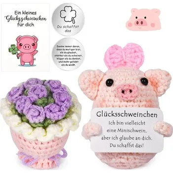 Zahradní dekorace Esoes Pocket Hug Lucky Pig, Lucky Charm Exam Knitting Wool Pig Panenka Malé objetí Lucky Charm