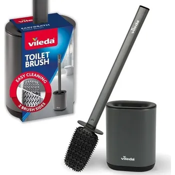 Silikonový toaletní kartáč Vileda s rukojetí z nerezové oceli – s flexibilní hlavicí a čisticími