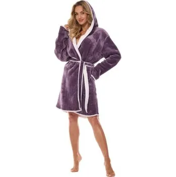 Dámský župan Huňatý a teplý dámský župan LaL Sara - krátký Fialová S