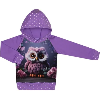 Mikina s kapucí - Puntík fialová - sovička Velikost: 92