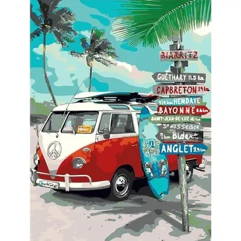 Malování podle čísel pro dospělé, plážový ukazatel auta, ručně malovaná sada pro začátečníky,