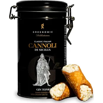 Greenomic Plněné trubičky s krémovou náplní gin a tonic v plechové dóze - 200 g | Cannoli di Sicilia