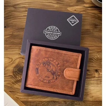 Peněženka Master Pragati luxusní pánská kožená peněženka se znamením zvěrokruhu Beran premium kůže GTI Elite 255 Hnědá