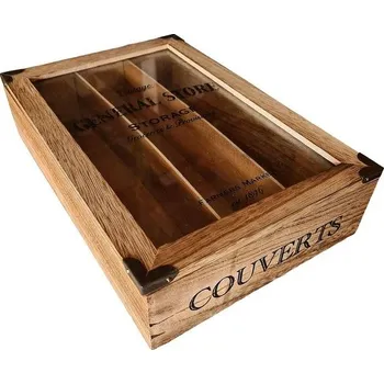 Úložný box Dřevěná krabička/vložka na příbory SIL Shabby and Chic v rustikálním stylu se 3 přihrádkami,