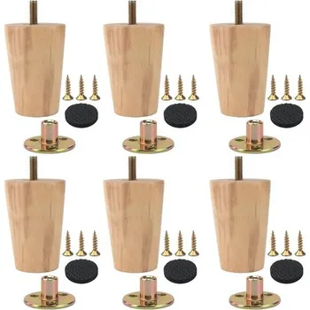 Nábytkové kování JIEHIN 6 kusů dřevěných nábytkových nohou 8 cm, kulaté, nohy ke stolu, dřevěné nohy, nábytkové