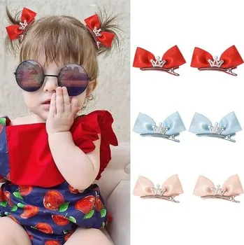 Čelenka IYOU Sponky do vlasů pro holčičky, třpytivé křišťálové červené mašle, příčesek s grošénovou stuhou,