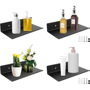 Knihovna LDHHYH Sada 4 nástěnných polic, černý kov, plovoucí knihovna 20x12x4 cm, bytová dekorace, nástěnná