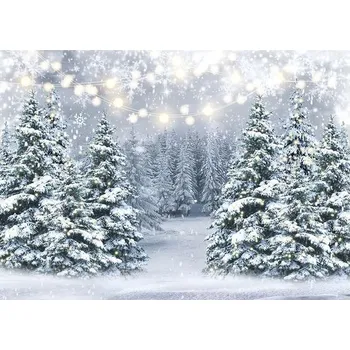 LYWYGG 7x5FT Zimní sněhová vločka pozadí Zimní světelné pruhy Borovice pozadí Fotografické studiové
