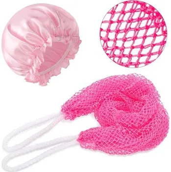 Čepice CLDY Africká koupelová houba s dlouhou síťkou + sprchové čepice pro ženy, strečová sprchová čepice