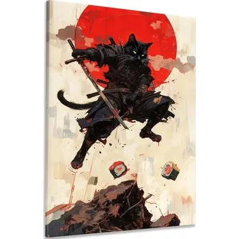 Plakát Nástěnný obraz DecoMe 30 x 20 cm Samuraj - Kočka, ložnice, obývací pokoj, nástěnná dekorace -