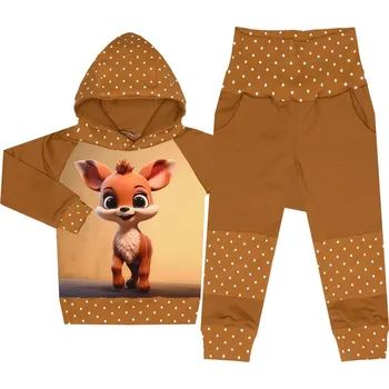 Tepláková souprava - Puntík hnědá - srneček (kapuca) Velikost: 122