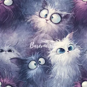 Teplákovina, Rozcuchané fialovobílé kočky (E) 1,15m/ks (Kvalitní teplákovina Bella)