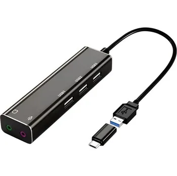 Kinetxiaxia Externí USB 2.1 zvukový hub pro notebooky a počítače - USB audio stereo adaptér se