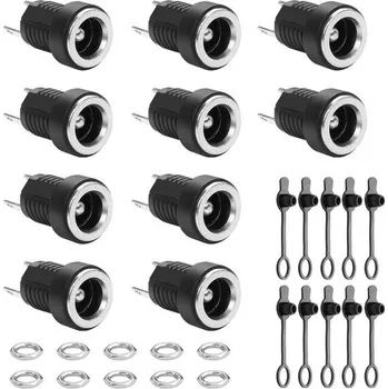 Napájecí kabel YAODHAOD DC zásuvka 10 10 kusů 5,5 x 2,1 mm 2pinová DC napájecí zásuvka s prachovou zátkou, montáž