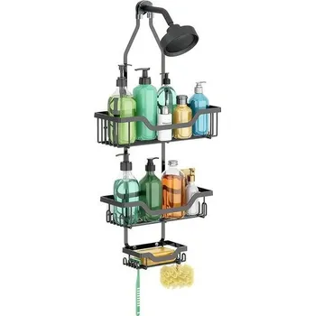 Koupelnový nábytek Závěsná sprchová police, sprchový box bez vrtání, držák šamponu do sprchy, třípatrová závěsná