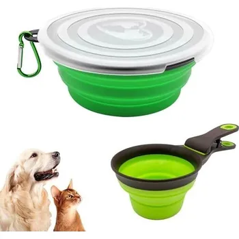 Miska pro psa Skládací miska pro psy Bekecidi s průhledným víkem, objem 350 ml, přenosná cestovní miska pro psy,