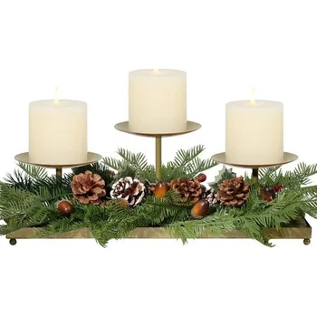 Svícen HofferRuffer Svícen/svícen Zlatý kovový svícen se 3 podnosy na svíčky, pro sloupové svíčky, výškově