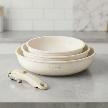 Sada nádobí Sada 3 pánví Starke Pro Compacti Cream 4 díly odnímatelná rukojeť