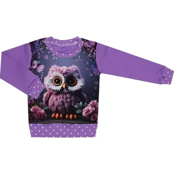 Mikina bez kapuce - Puntík fialová - sovička Velikost: 80