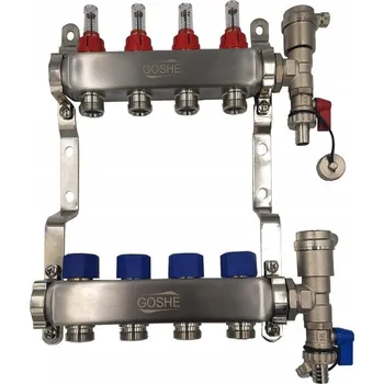 rozdělovač topení ROZDĚLOVAČ PRO PODLAHOVÉ TOPENÍ, 5 SEKCÍ / OKRUHŮ, OCEL OCEL INOX