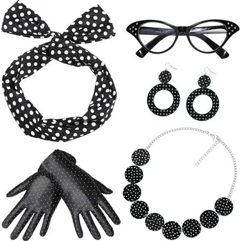 Barva na vlasy Sada doplňků ke kostýmu Coucoland z 50. let, šátek, šifonový šátek, brýle s kočičími oky, náušnice
