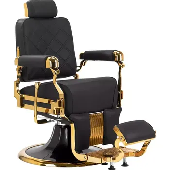 Kadeřnické křeslo Barber křeslo LEONARDO - zlato-černé