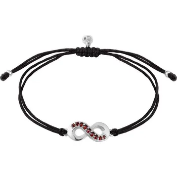 Náramek Český Granát Stříbrný náramek Shamballa s českým granátem - nekonečno 160569 Červená