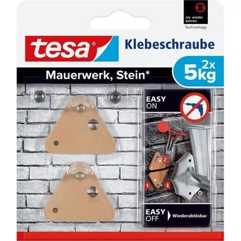 Samolepicí šroub tesa do zdiva a kamene, nosnost 5 kg, trojúhelníkový, 2 kusy 5 kg trojúhelníkový