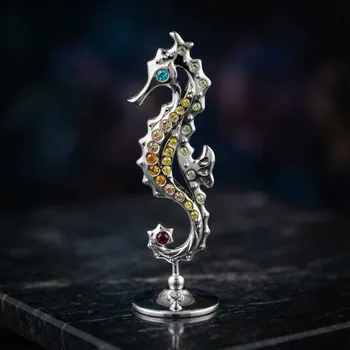 Figurka mořský koník s krystalky chrom 3×10 cm